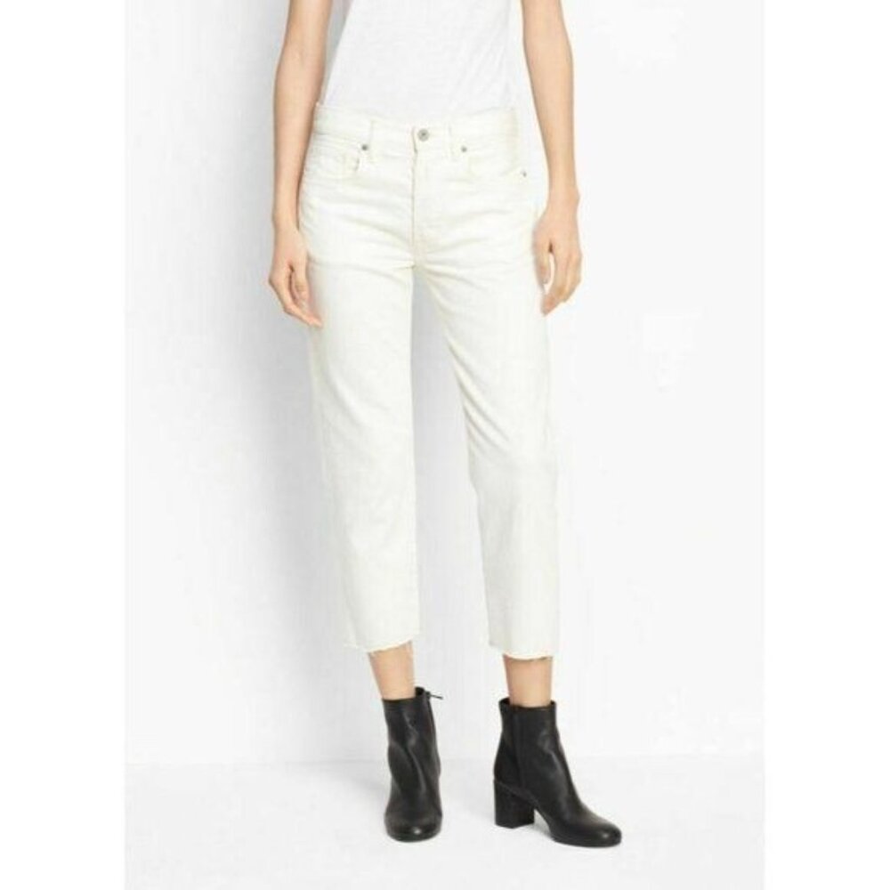Vince Union Slouch Cream Off White Straight Jeans Button Fly Crop SZ 30 NWT $275